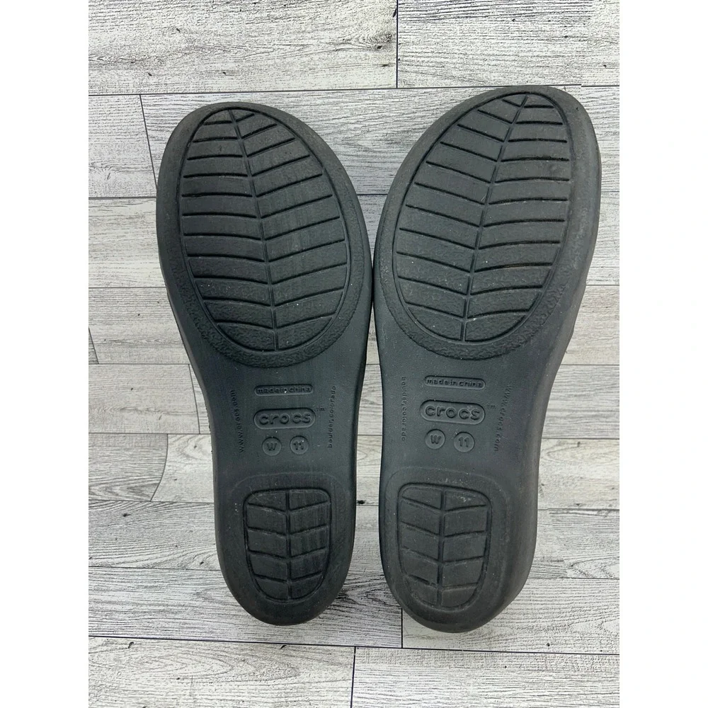 Crocs Women's‎ Rhonda Black Multi Strap Wedge Sandals Slides Comfort Size 11